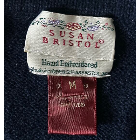 Vtg Susan‎ Bristol Medium Worsted Wool Hand Embroidered Sequin Cardigan Sweater - Picture 5 of 7